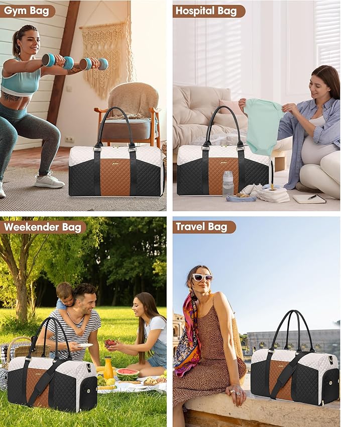Women Weekender Travel Duffle Bag: Travel Duffel Overnight Bags with Shoe Compartment Large Carry on Tote with Toiletry Bag Weekend Traveling Yoga Gym Hospital Bag for Women with Wet Pocket