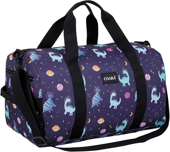 Kids Duffle Bag Overnight Bags for Boys and Girls Weekender Sleepover Carry-On Tote for Traveling Gym Sport Dance (Dinosaur Navy)