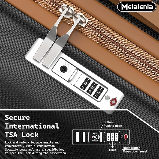 Melalenia Luggage Sets 7 Piece Suitcase Set, Hard Shell Carry on Luggage Travel Suitcases with Spinner Wheels and TSA Lock, Lightweight Luggage Set for Women, Black Brown