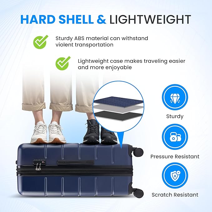 Simple Deluxe 20 Inch Hardside Carry On Luggage, Suitcase with Double Spinner Wheels & TSA Lock, Hard Shell Suitcase, Expandable Rolling Lightweight Luggage, Blue