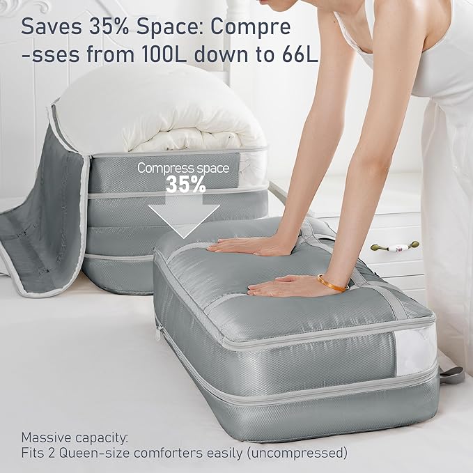DIMJ Compression Moving Bags - Extra Large Heavy Duty Comforter Storage Bag with Window, Packing Totes With Strong Handles & Zipper, Space Saving Box Containers For Blanket, Clothes, Bedding, 2 Pack