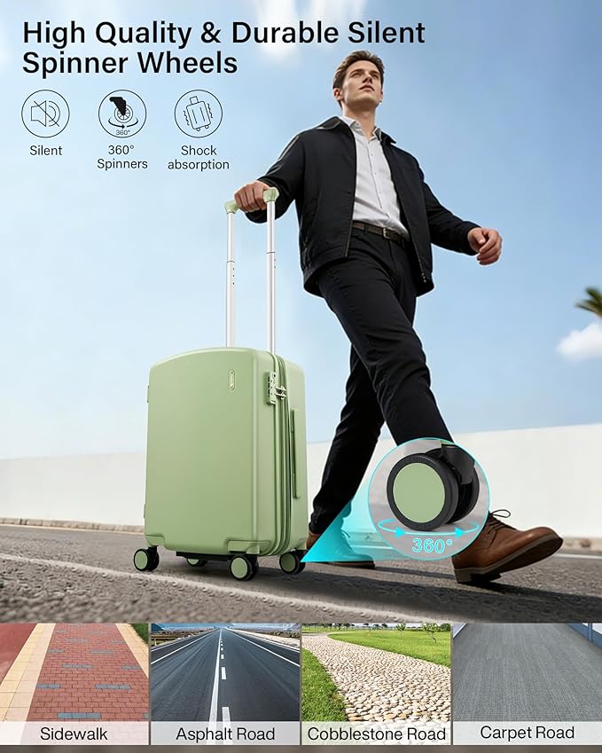 Hanke Expandable Carry On Luggage 22x14x9 Airline Approved, 20 Inch Hard Shell Suitcases with Wheels, Lightweight Travel Luggage Carry On Suitcase for Woman & Men with Tsa Lock(Bamboo Green)