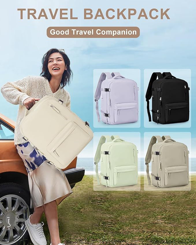 VGCUB Lightweight Travel Backpack for Women Men,Carry on Backpack Flight Approved Luggage,Water Resistant Laptop College Work Backpack Personal Item Daypack Bookbag Mochila de Viaje,Beige