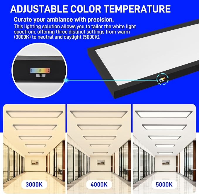 hykolity 1x4 LED Flat Panel Light,4800LM,3CCT 3000K/4000K/5000K | 48W Dimmable Edge-Lit Ceiling Fixture,Built-in Driver, Flush Mount Light Fixture for Kitchen,Garage,Office,Workshop,2 Pack