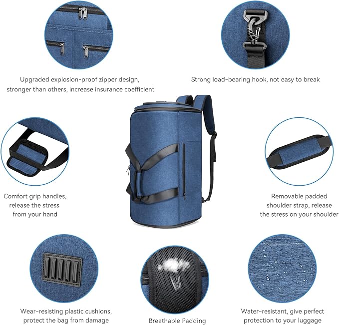 Bukere Garment Duffle Bags for Travel, Convertible Carry on Bag with Shoe Compartment, 3 in 1 Travel Suit Bag with Backpack Shoulder Strap for Men Women