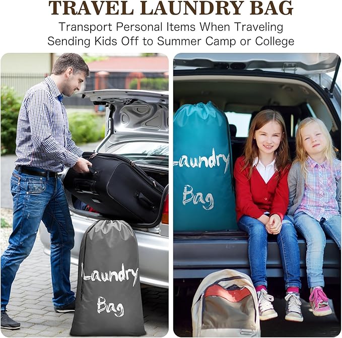 2 Pack XL Travel Laundry Bags for Dirty Clothes - Extra Large Heavy Duty Drawstring Laundry Bag Holds 4 Loads - Cruise Ship, Camping, Road Trip, Vacation Essentials Must Haves 2025 2026