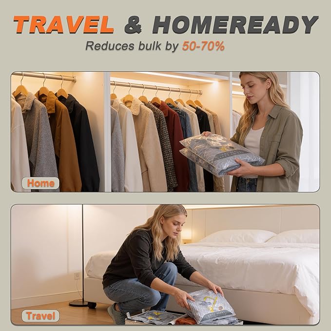 15-Pack Vacuum Bags for Travel with Wireless Rechargeable Pump, Carry-on Size Compression Packing Bags for Luggage & Suitcase, Space Saver for Clothes & Clothing, 15 Combo Travel Size, Fast 3S Vacuum