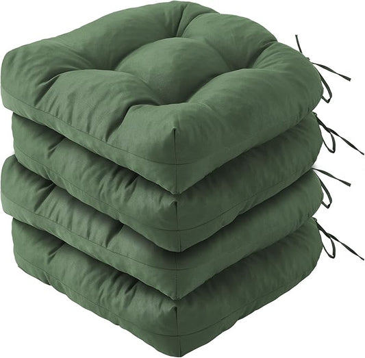 Outdoor Chair Cushions Set of 4, Patio Chair Cushions with Ties, 19x19+5” Tufted Outdoor Seat Cushions, Waterproof Patio Furniture Cushions, Outdoor Dining Chair Pads, Forest Green