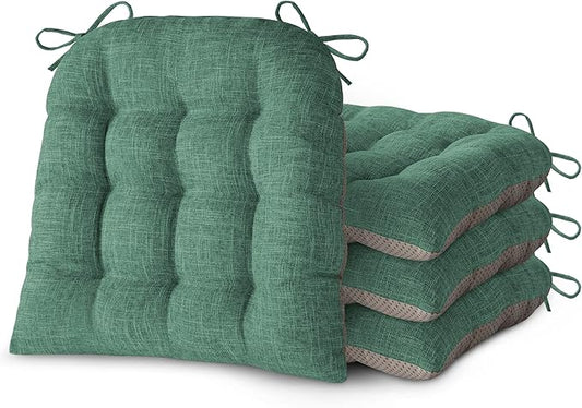 Chair Cushions for Dining Chairs Set of 4 Durable D-Shaped Seat Cushions with Non-Slip Backing Secure Ties Thick Cozy Seat Pad for Kitchen Dining Room Office(18x16.5x3in Green)