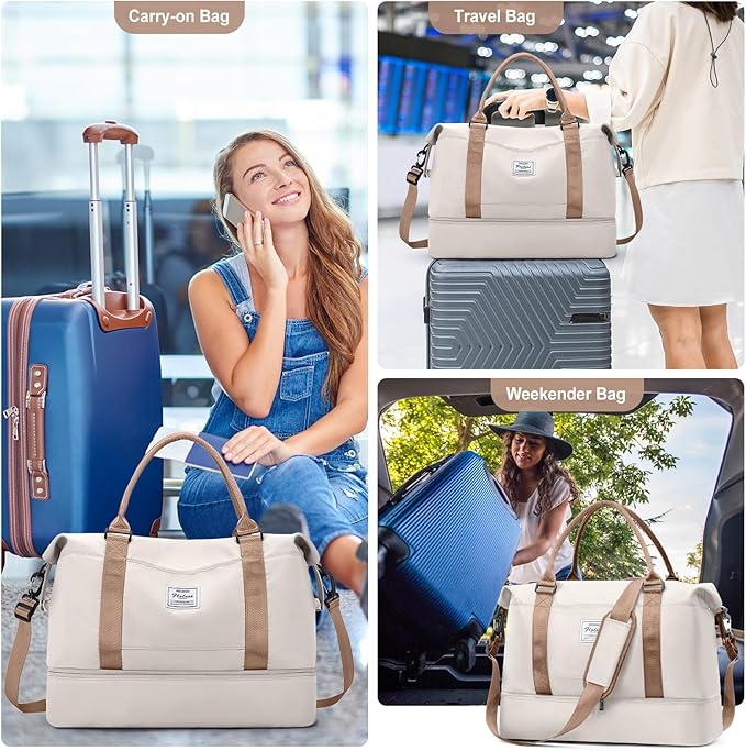 Travel Duffel Bag with Shoes Compartment, Carry on Overnight Weekender Bags for Women, For Spirit Airlines 18x14x8 Personal Item Bag