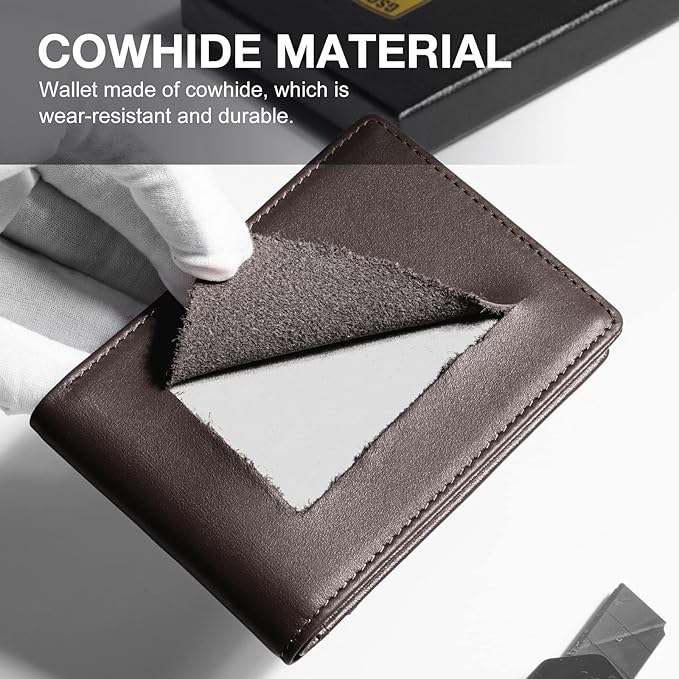 GSOIAX Slim Wallet for Men Rfid Blocking Leather Bifold Front Pocket Carbon Fiber Credit Card Holder Novelty Wallets With Gift Box (Leather Coffee)