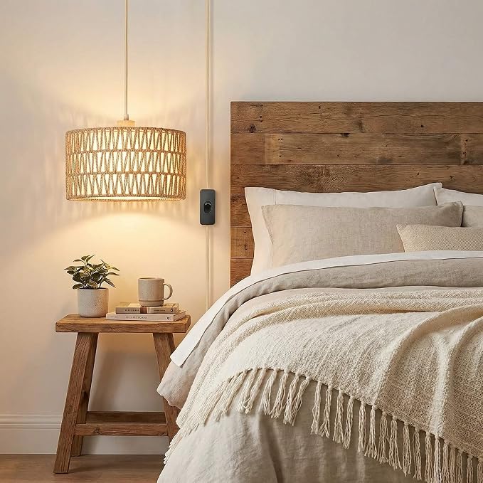 Qingmiao Boho Plug in Pendant Light, Handwoven Shade, 3 Way Bulb, 14ft Cord | Rattan Hanging Lamp Plug in, Dimmable Hanging Light Fixture for Living Room Bedroom Kitchen Ceiling Farmhouse Home Decor