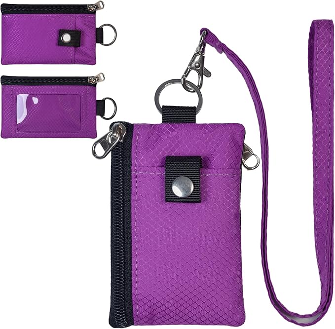 CHENSPRX Minimalist RFID Blocking Small Wallet with ID Window,WaterResistant Zip Id Case Wallet with Lanyard Keychain for Cards,Cash,Travel,Women,Men