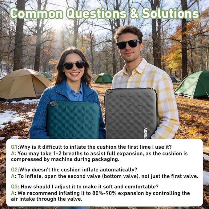 Inflatable Seat Cushion, Self Inflating Memory Foam Stadium Seat Cushion Lightweight Camping Chair Pad Airplane Cushion for Long Flights Outdoor Travel Bleacher Office Car Backpacking (Grey)