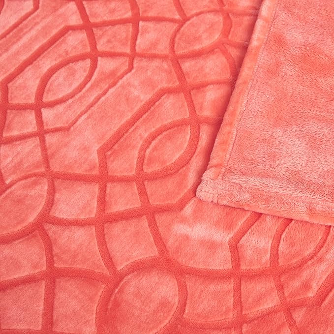 Soft Cozy Fleece Throw Blanket, 50x60 Inches – Lightweight Plush Blanket for Couch, Fuzzy 3D Jacquard Design, for Sofa, Bed & Travel - Coral