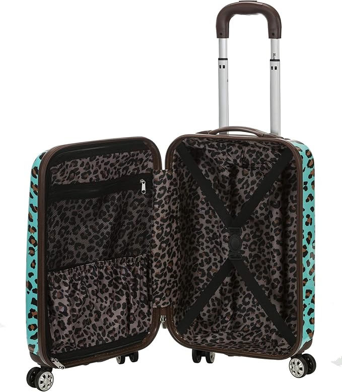 Rockland Safari Hardside Spinner Wheel Luggage, Blue Leopard, Carry-On 20-Inch