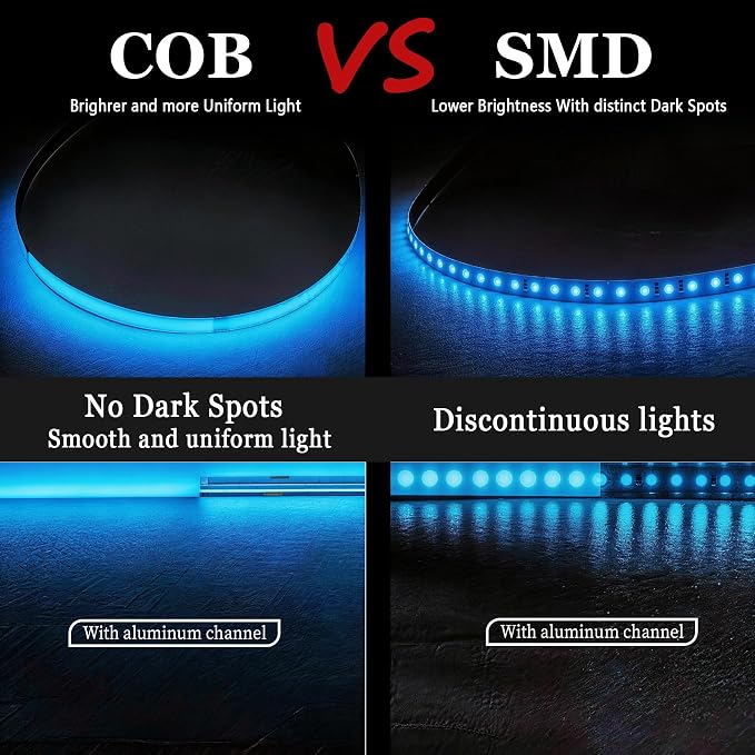 30FT COB LED Strip Lights Blue 24V High CRI95+ Ultra Bright Flexible LED Tape Lights Safe Low Voltage LED Lights Strip Rope Lights for Kitchen Under Cabinet Stairs Bedroom DIY Decorative Lighting