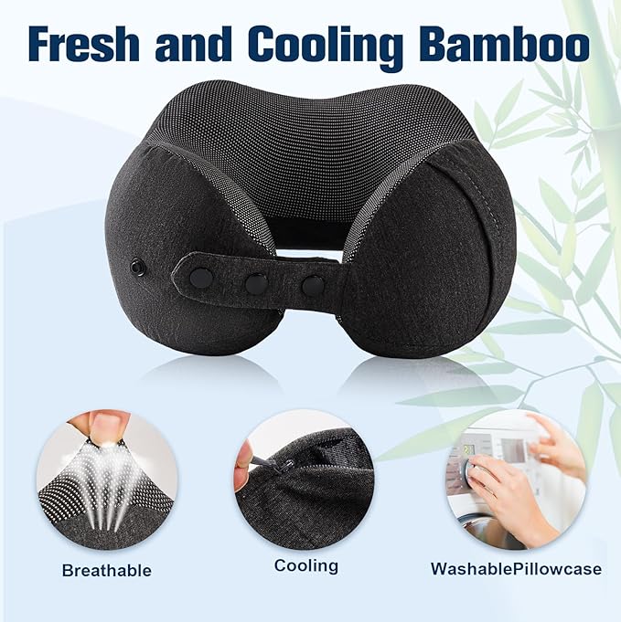 Neck Pillow for Traveling, Travel Pillows for Airplanes,100% Pure Memory Foam Travel Neck Pillow, Adjustable Flight Pillow, Portable Plane Accessories with Eye Mask, Earplugs, Carry Bag