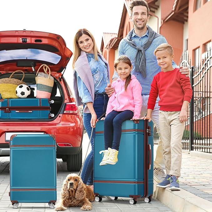 Merax Luggage Set 2 Piece Suitcase Set with Cosmetic Case Expandable Spinner Wheels Vintage Luggage Sets(Blue,20"+28")