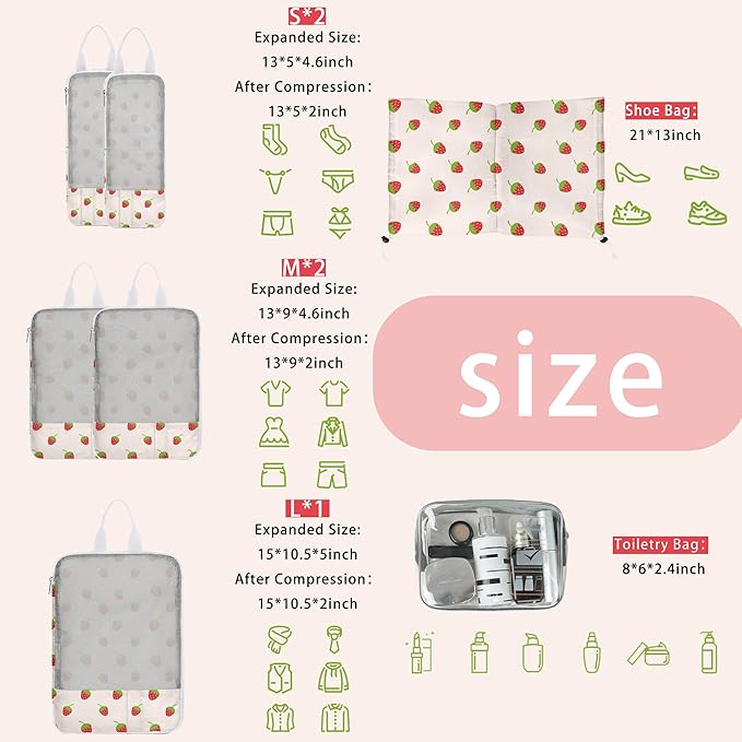 7 Pcs Compression Packing Cubes for Travel Luggage, Lightweight Suitcase Organizer Bags Set, Compression Packaging Cube for Travel Essentials, Packing Cubes for Carry on Suitcase