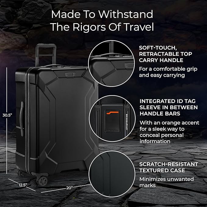 Briggs & Riley 30" Large Spinner - Checked Luggage for Travel, Suitcases with Wheels, Hardside Rolling Bag for Men & Women, Self-Repairing Zipper - Torq Collection, Stealth Black