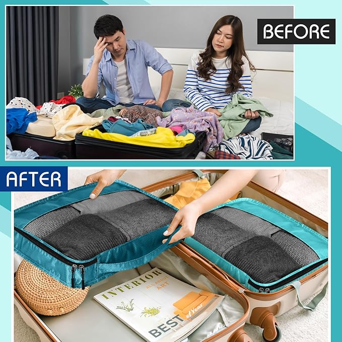 5 Pcs Packing Cubes for Suitcase Large Travel Cubes Carry on Luggage Organizer Bags for Clothes Accessories(M,Blue)