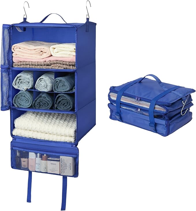 GRANNY SAYS Hanging Packing Cubes for Travel, Large Portable Hanging Suitcase Organizer, Foldable Compression Luggage Organizer Bags for Clothes, Carry on Closet Suitcase, XXL-Blue Travel Shelves