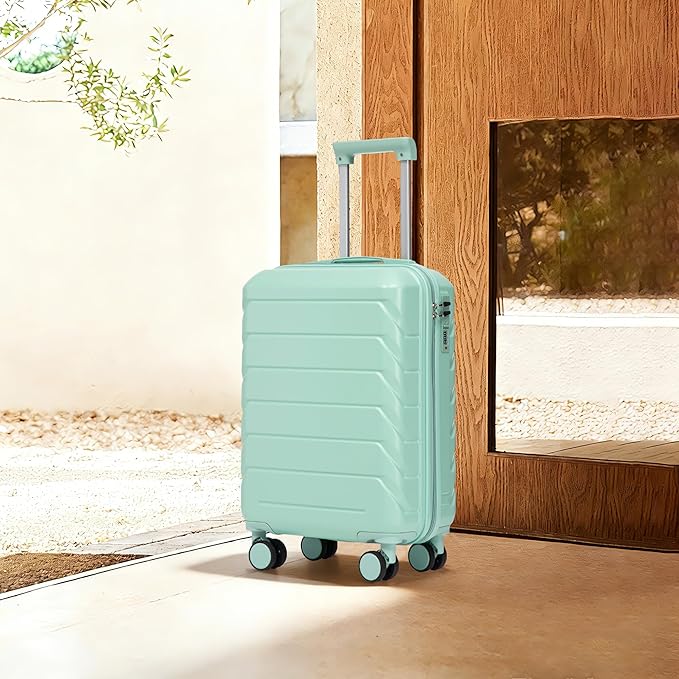 20 Inch Carry On Luggage, Lightweight ABS Hard Shell Suitcase with Spinner Wheels, Durable Travel Luggage with Combination Lock & Side Hooks for Men Women, Green