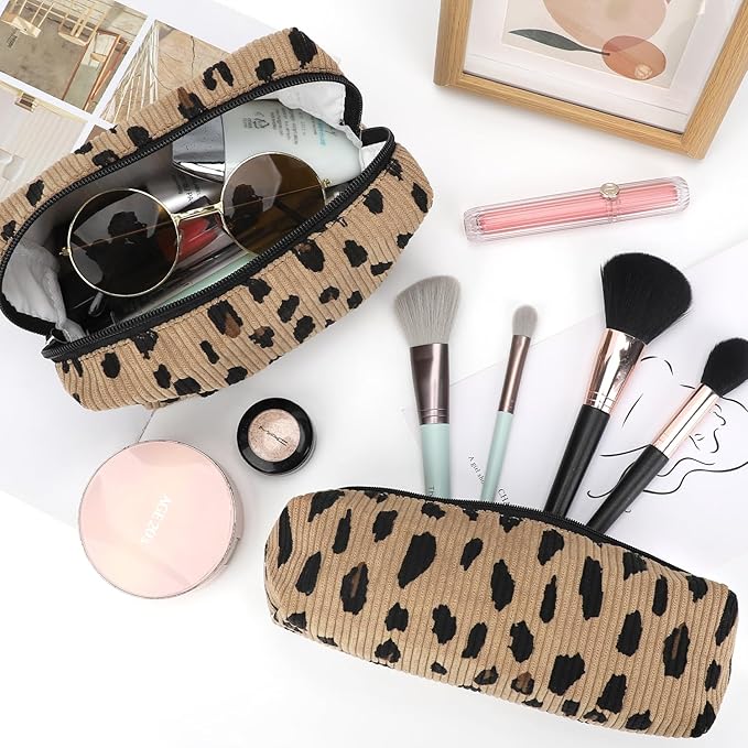 EIMMBD Makeup Bag 3 Pieces Large Capacity Cosmetic Bags Travel Toiletry Bag Organizer Cute Makeup Pouch Storage for Women(Brown Leopard)