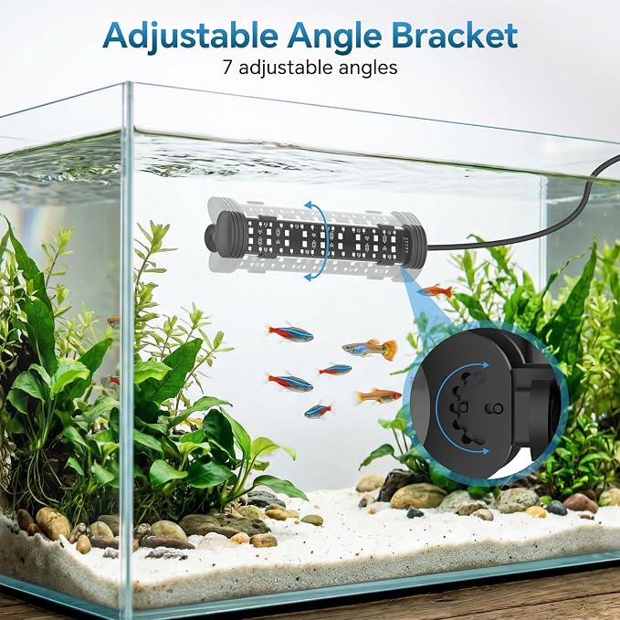AQQA 19.09 Inch Submersible Aquarium Light, 24/7 Mode Fish Tank Light | 7 Adjustable Angles, 9 Color Options, 4 Rows Beads, Dimmable & Timer Control, IP68 Waterproof Full Spectrum Plant Light