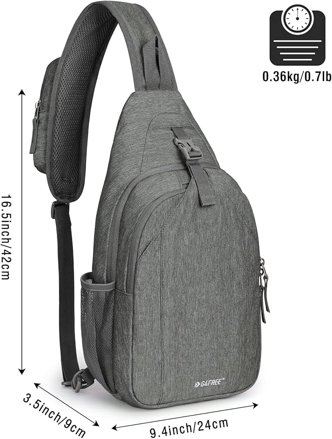 G4Free Sling Chest Bag RFID Crossbody Backpack Shoulder Bag with Earphone Hole, Dimgray, M, One size