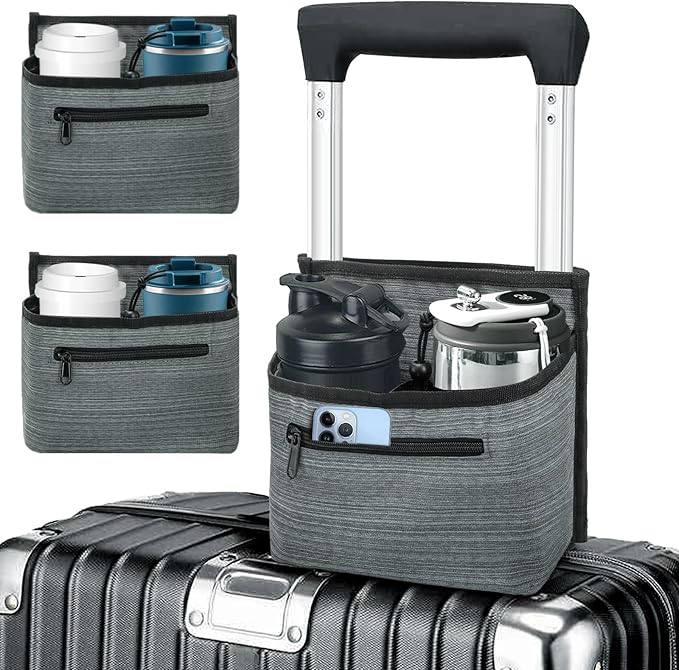 WRINGKIT 2 Pack Luggage Cup Holder for Suitcases, Free Hand Travel Cup Holder, Portable Drink Carrier Caddy, Suitcase Drinks Beverage Holder, Travel Carry-On Accessories Gifts for Flight Travelers