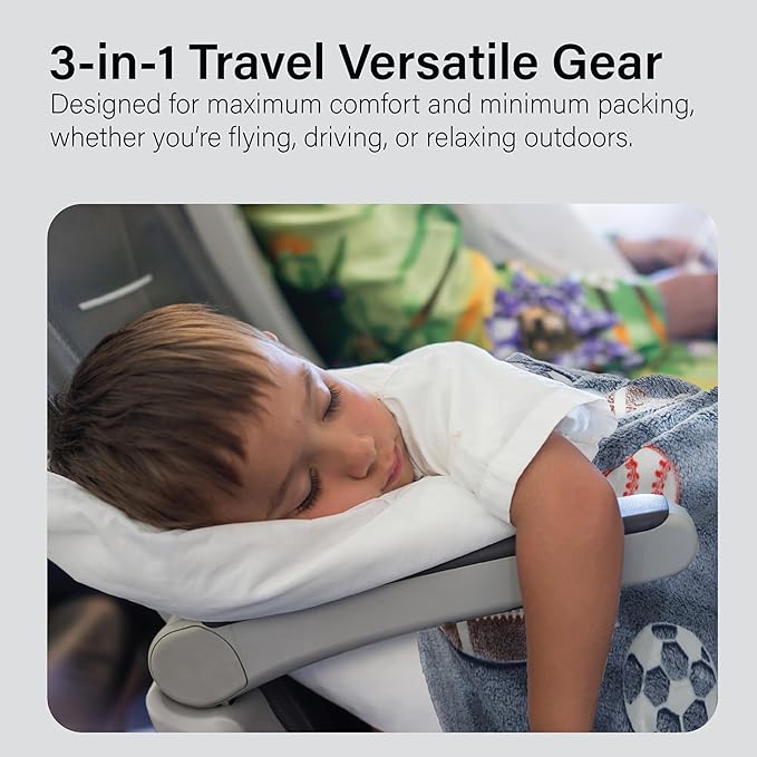 NAPRO Kids 3-in-1 Travel Blanket and Pillow Combo, Convertible Infinity Scarf, Lightweight Neck Support for Airplane, Car & Camping, Glow-in-The-Dark - Sports