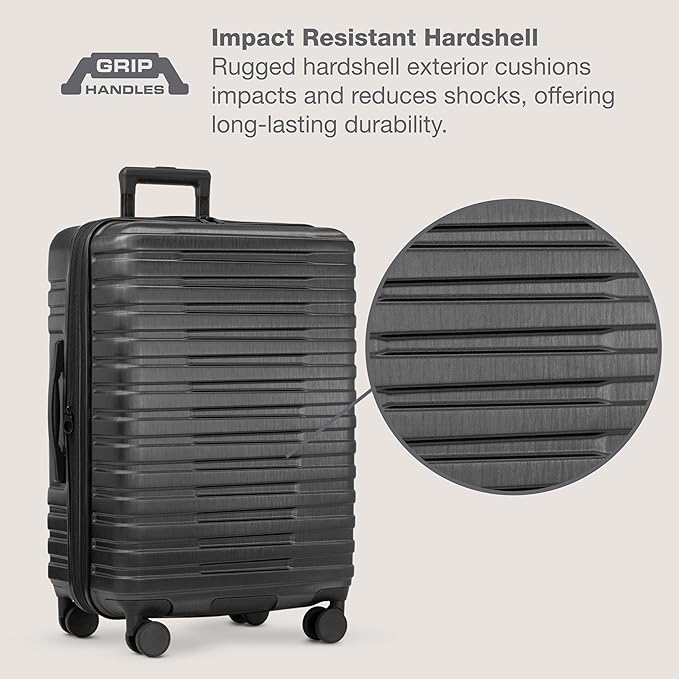 U.S. Traveler Boren Expandable Hardside Rugged Travel Luggage with 8 Spinner Wheels, Black, 2-Piece Set