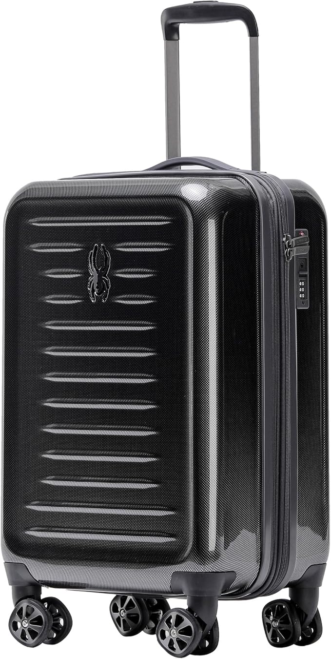Spyder Rails Expandable Hardside Upright Suitcase with 360° Spinner Wheels, TSA Approved Lock (Black, Carry-On)