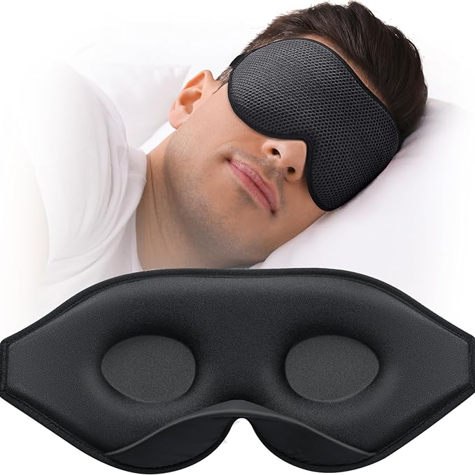 MABAO Sleep Mask for Side Sleeper, Eye Mask for Sleeping Women Men, 3D Contoured Cup No Eye Pressure 100% Light Blocking Sleeping Mask with Adjustable Strap Night Blindfold Flight, Travel, Nap, Black