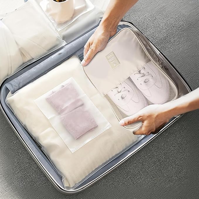 Shoe Bags for Travel Holds 3 Pair of Shoes, Shoe Storage Pouch with 2 Pack Portable Bags, Waterproof & Washable, Grey
