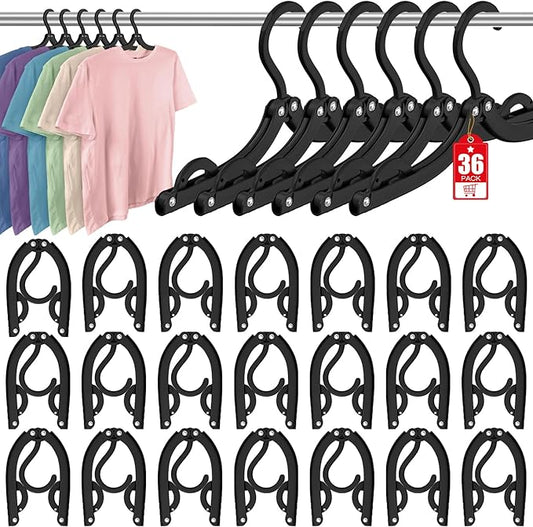 Travel Hangers Portable Foldable Travel Hanger Organizer, Plastic Cruise Ship Accessories Essentials Clothes Hanging Rack Folding Hangers for Traveling Camping Flying RV Suitcase (36, Night Black)