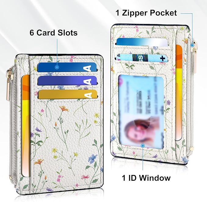 Tipmile Credit Card Holder for Women Slim Minimalist Front Pocket RFID Blocking Wallet Small Compact Card Case with ID Window, Ditsy Floral