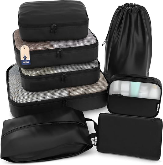 Shacke Packing Cubes for Travel 8 Set - Compression Luggage Organizer Bags - Versatile Travel Organizer for Women and Men - Optimized Packing Bags - Travel Essentials (Air Black)