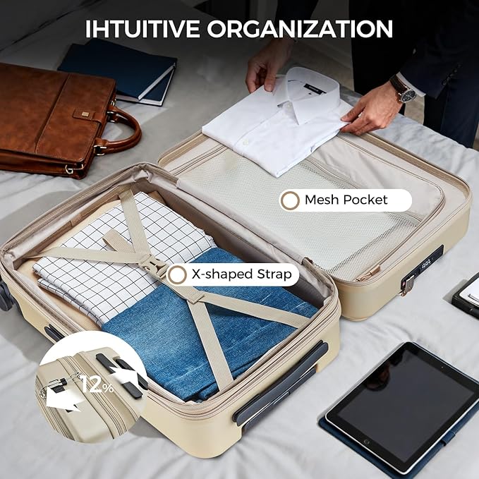 Carry on Luggage Top opening Suitcases, Expandable with Cup Holder and USB Charging Port,Lightweight with Front Pocket Rolling Suitcases with Spinner Wheels