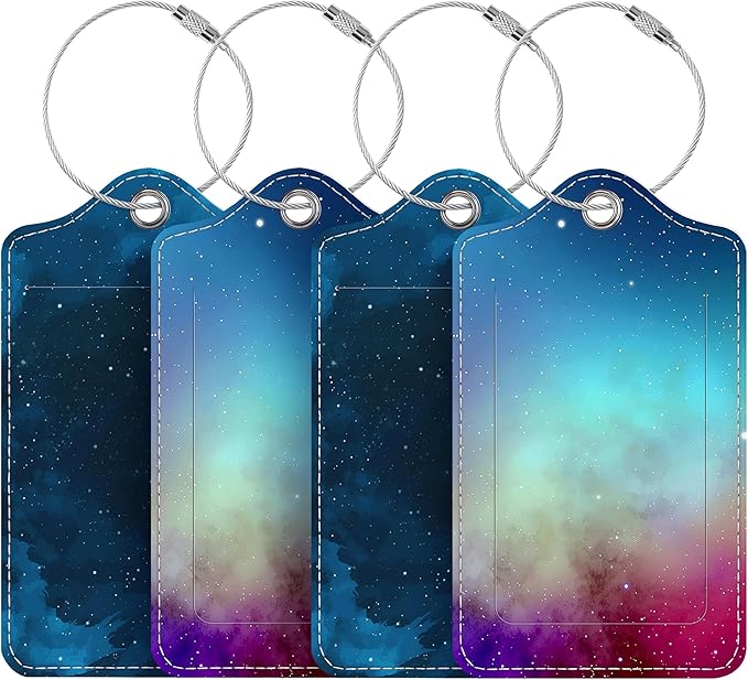 Luggage Tags for Suitcases, 4 Pack Cute PU Leather Suitcase Tag Identifiers TSA Approved with Stainless Steel Loop and Address Card for Baggage Tag for Cruise Airport Travel Essentials by Chelmon