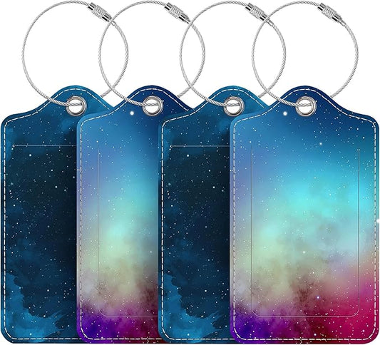 Luggage Tags for Suitcases, 4 Pack Cute PU Leather Suitcase Tag Identifiers TSA Approved with Stainless Steel Loop and Address Card for Baggage Tag for Cruise Airport Travel Essentials by Chelmon