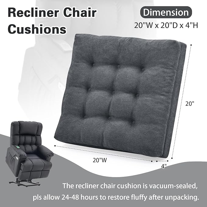 TANYOO Recliner Seat Cushion for Elderly - Patented Dual Design for Sagging Recliner Replacement & Easy Get Up, Booster Cushion Relieves Back Pain from Sofa, Couch, Chair 20x20x4 Inches Dark Grey