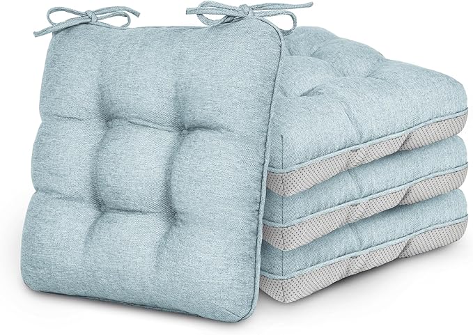 Love's cabin Memory Foam Chair Cushions Set of 4, 19"x19"x3.5" Indoor & Outdoor Seat Pads for Dining, Kitchen, Office, Patio Chairs - Light Blue