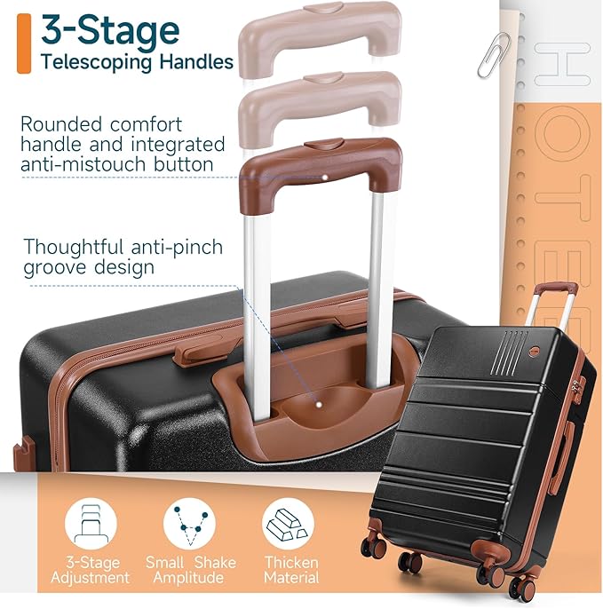 Hoteel Luggage Sets 4 Piece, 4-Year Warranty, Carry-On Luggage with Dual-Spinner Wheels, PC+ABS Hardside Suitcase Set with TSA Lock, Large Checked Travel Suitcases, Black(16/20/24/28)