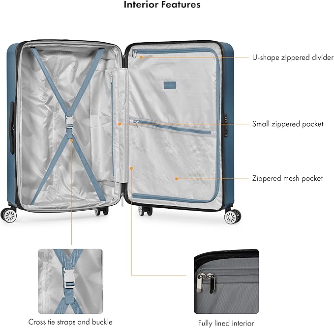 Travel Select Snowcreek Hardside Expandable Spinner Luggage w/USB Port, Navy, 21-Inch Carry-on