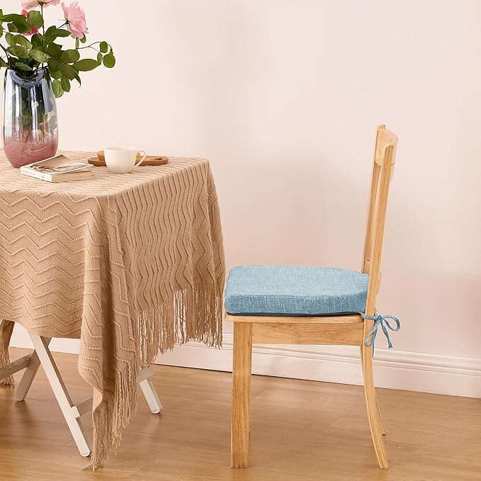 Chair Cushions for Dining Chairs with Ties and Removable Cover, Dining Kitchen Chair Pads with Non-Slip Bottom, High-Resilience Indoor Seat Cushions, 16'' x 16'' x 2'', Set of 4, Light Blue
