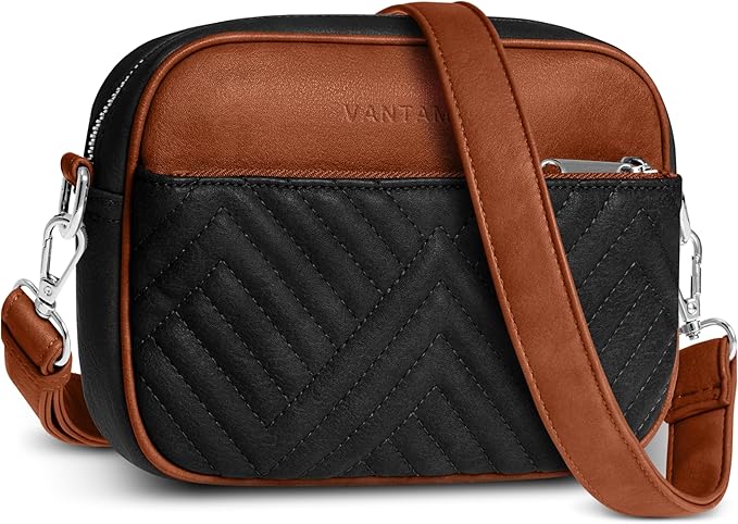 Vantamo Premium Quilted Crossbody Bags for Women with Anti-Pickpocket Clip, Vegan Leather Handbags, Travel Purses for Women