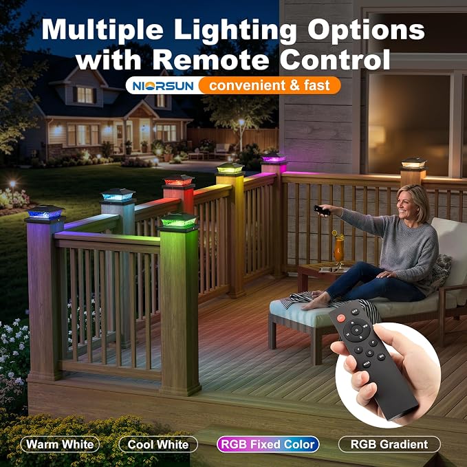 4x4 Post Solar Lights Color Changing with Remote, 8 Pack Black | RGB Solar Post Lights, 4x4 Post Caps Wood Vinyl,5x5 Vinyl & 6x6 Wood,IP64 Waterproof Fence Post Solar Lights Outdoor for Deck